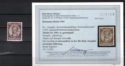DR., Mi.-Nr. 540 yb gestempelt, Befund SchlegelBPP.