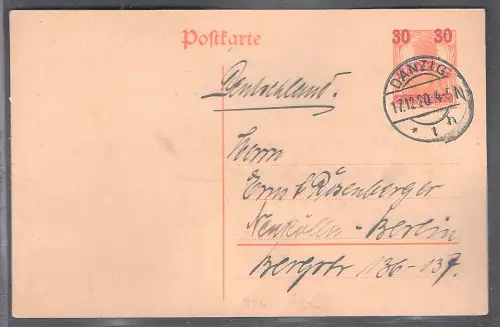 Danzig, Ganzsache Mi.-Nr. P 6 gelaufen