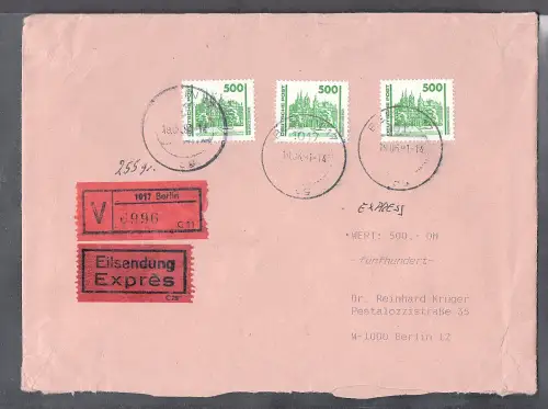 DDR.  Eilbote-Wertbrief mit Me.F. Mi.-Nr. 3352 VGO-Tarif.