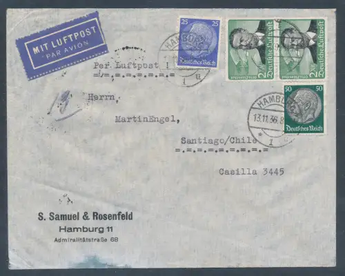 DR. Mi.-Nr. 538 u.a. als Ausland-Brief mit Luftpost gelaufen mit Ak.-St.
