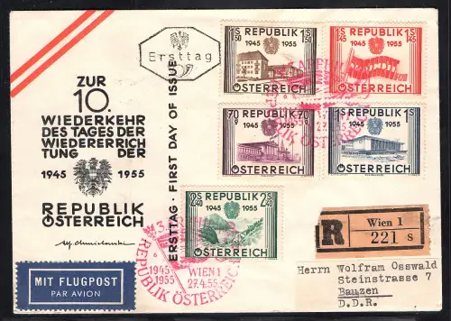 Österreich, FDC. Mi.-Nr. 1012-1016 als R-Luftpost-Ausland-Brief gelaufen.