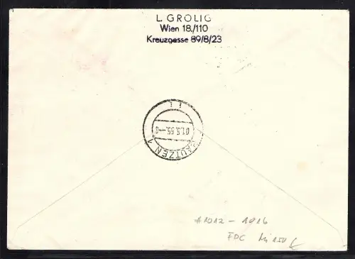 Österreich, FDC. Mi.-Nr. 1012-1016 als R-Luftpost-Ausland-Brief gelaufen.