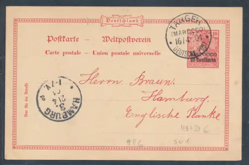 Dt. Post  in Marocco Ganzsache Mi.-Nr. P 6 gelaufen mit Ak.-St.