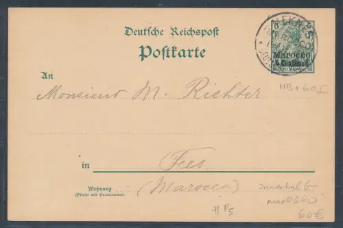 Dt. Post  in Marocco Ganzsache Mi.-Nr. P 5 gelaufen.