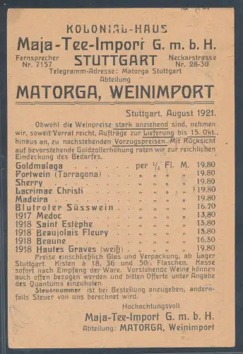 DR. Reklamekarte Matorga Weinimport Stuttgart.