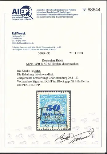 DR, Mi.-Nr. 330 B, gestempelt, FA. Tworek.