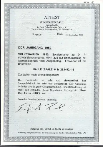 DDR. FDC. Mi.-Nr. 275 FA. PaulBPP.