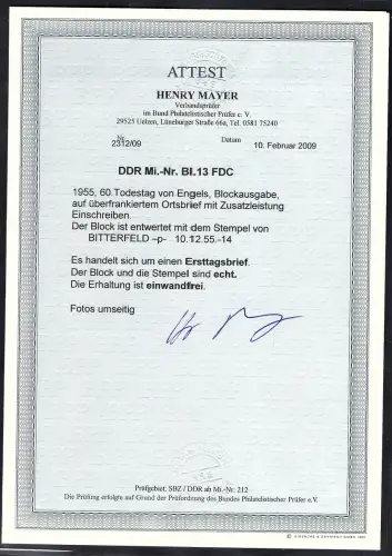 DDR - FDC Mi.-Nr. Block 13 FA.MayerBPP.
