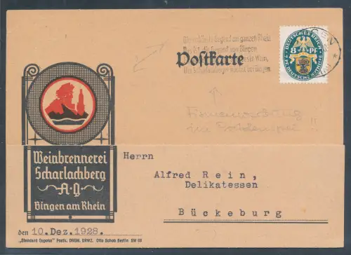 DR. Reklamekarte Weinbrennerei Scharlachberg, Bingen am Rhein.