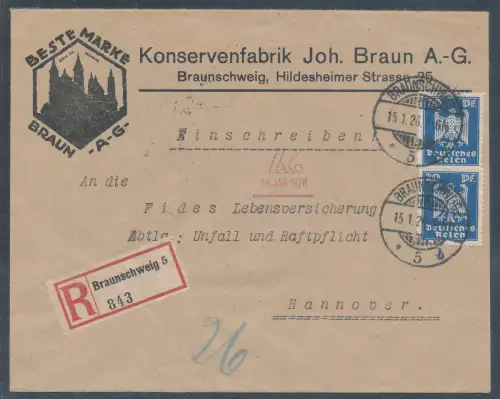 DR. Reklamebrief, Konservenfabrik Joh. Braun, Braunschweig.
