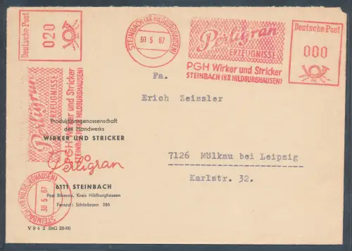 DR. Reklamebrief, mit AFS. Perligran Erzeugnisse Wirker & Stricker Steinbach