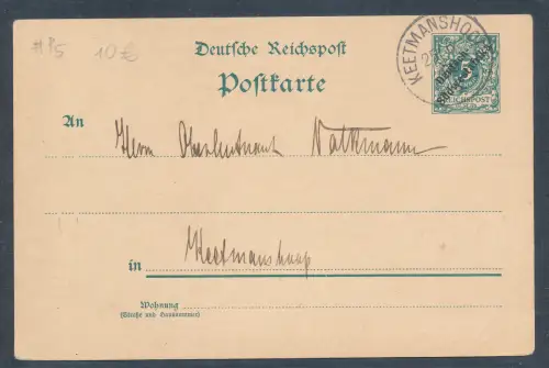 DSWA. Ganzsache Mi.-Nr. P 5 gelaufen aus Keetmannshop.