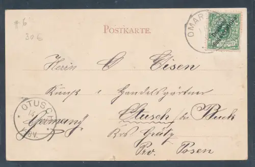 DSWA.  Ansichtskarte mit EF.  Mi.-Nr. 6 von Omaruru nach Otusch gelaufen. 