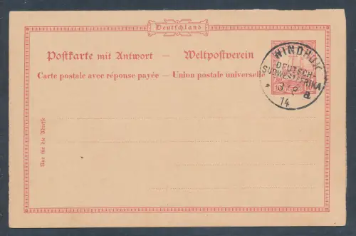 DSWA. Ganzsache Mi.-Nr. P 16 gestempelt.