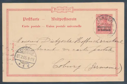 Dt. Post in Marokko Ganzsache Mi.-Nr. P 6 von Tanger nach Coburg gelaufen.