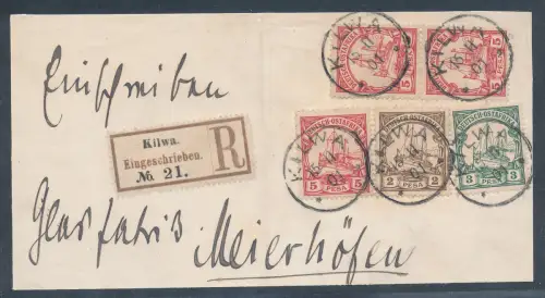 Deutsch-Ostafrika . R.-Fernbrief mit Mi.F. Mi.-Nr. 11-13 sign.PauligBPP.