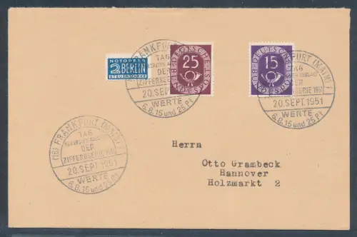 Bund Mi.-Nr. 129 + 131 auf Fernbrief mit Ersttagabstempelungen/FDC.