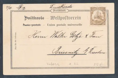 Dt.-Ostafrika, Ansichtskarte mit EF. mi.-Nr. 22 aus Tabora