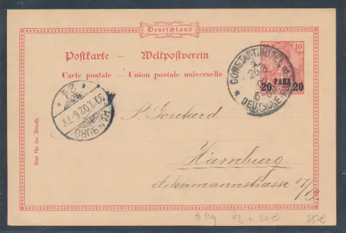 Dt. Post in der Türkei Ganzsache Mi.-Nr. P 9 gelaufen