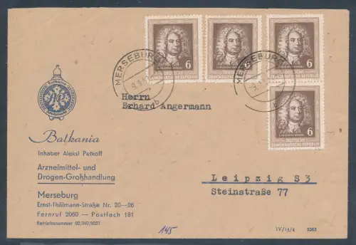 DDR. Fernbrief mit Me.F. Mi.-Nr. 308