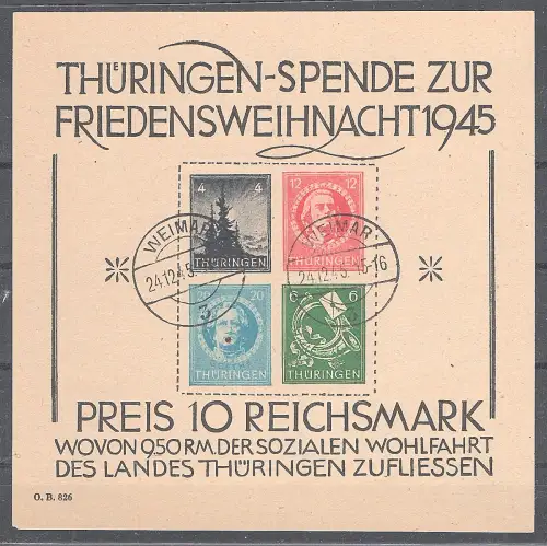 SBZ- Thüringen., Mi.-Nr. Block 2 t (IV),  gestempelt, FA. JaschBPP.