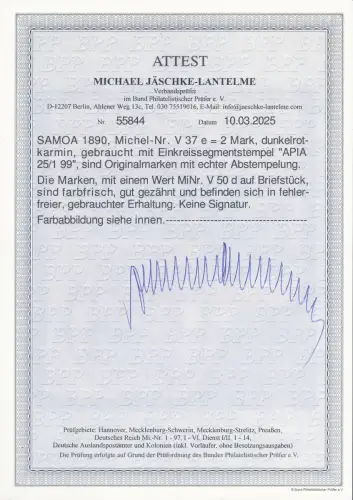 Samoa Mi.-Nr.V 37 e + V 50 d auf Briefstück, FA. Jäschke-L.BPP.