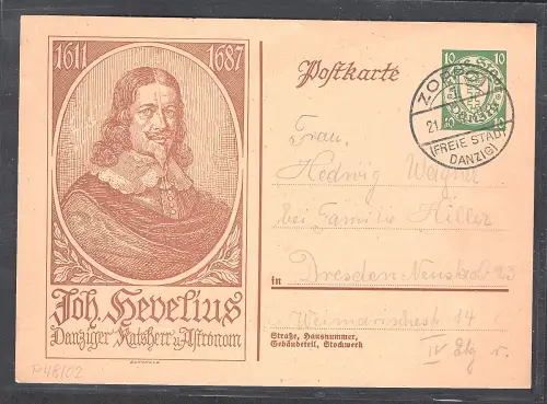 Danzig, Ganzsache Mi.-Nr. P 48 / 02 gelaufen.