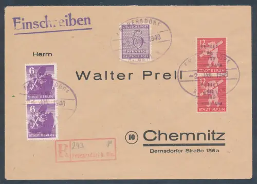 Lokalausgaben Fredersdorf Mi.-Nr. 69 (2x) + 70 (2x) auf R.-Fernbrief.