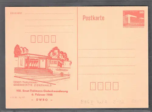 DDR. Ganzsache Mi.-Nr. P 86 II mit Privatem Zudruck 3-88  ungebraucht.