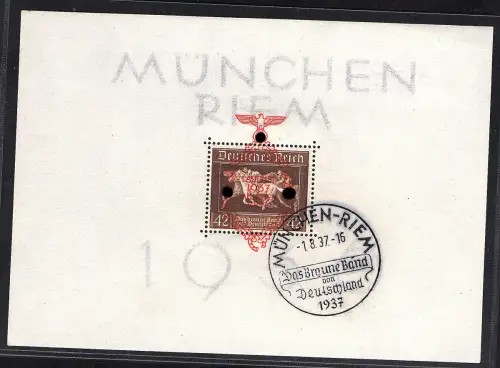 DR, München Riem 1936,  Mi.-Nr. Block 10, gestempelt, sign. SchlegelBPP.