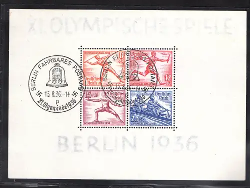 DR., XI. Olympische Spiele Berlin 1936 Mi.-Nr. Block 6 gest., sign. SchlegelBPP.