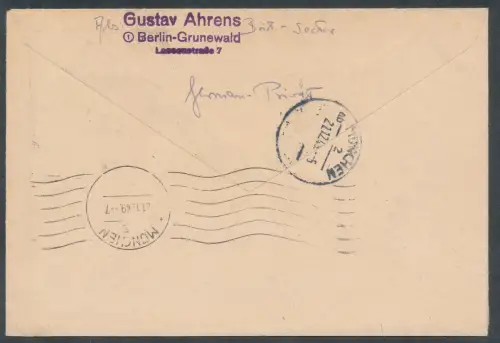 Berlin  R-Luftpost-Fernbrief   mit  EF. Mi.-Nr. Block 1 portorichtig gelaufen.