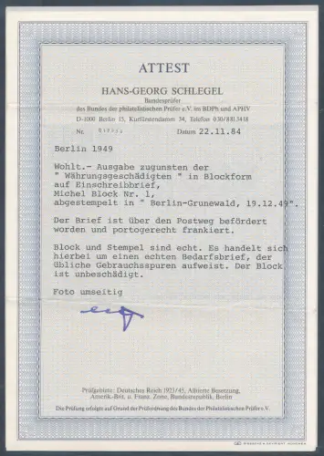 Berlin  R-Luftpost-Fernbrief   mit  EF. Mi.-Nr. Block 1 portorichtig gelaufen.