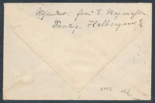 Danzig Auslandbrief mit Me.F. Mi.-Nr. 193
