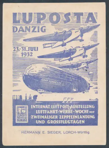 Danzig Zeppelin-Karte Danzig-Rönne mit Mi.-Nr. 231-235 mit Ak.-St.