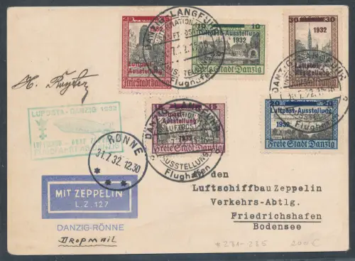 Danzig Zeppelin-Karte Danzig-Rönne mit Mi.-Nr. 231-235 mit Ak.-St.