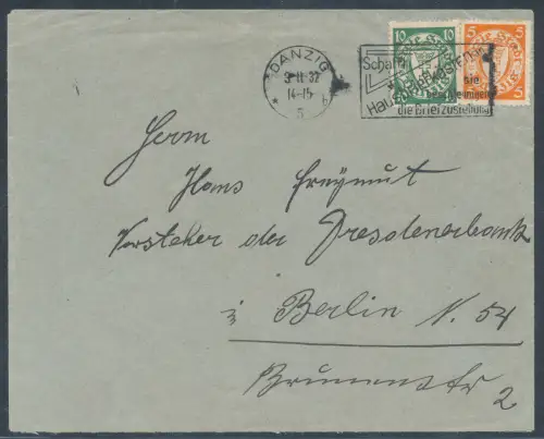 Danzig Ferbrief mit Mi.F. Mi.-Nr. 193 + 194 D.