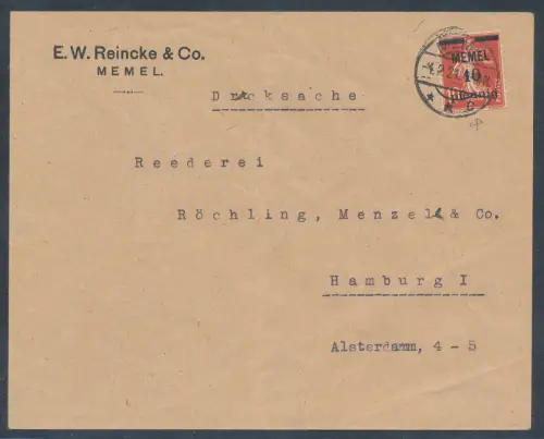 Memel EF. Mi.-Nr. 19 auf Drucksache.