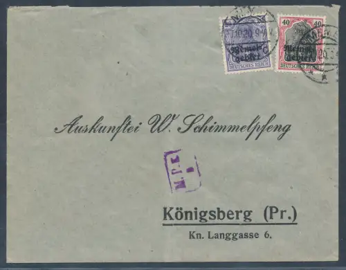 Memel  Mi.-Nr. 4 + 6 auf Fernbrief Nach Königsberg, zensiert.
