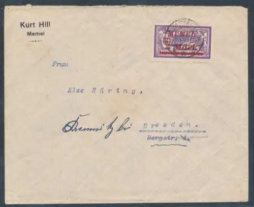 Memel EF. Mi.-Nr. 68 auf Fernbrief.