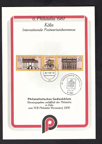 DDR - Gedenkblatt, 6. Philatelia Köln 1987, B47-1987