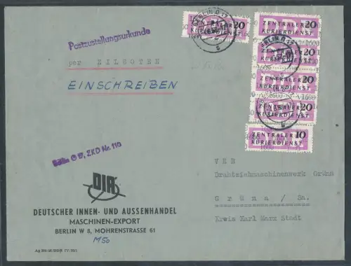DDR. ZKD-Brief Mi.-Nr. 10 + 11/1600 auf  R.-Eilbote Fernbrief.