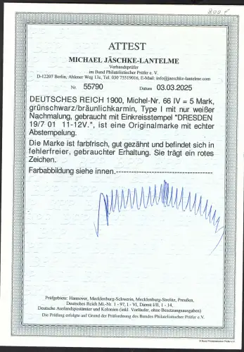 DR. Germania Mi.-Nr 66 IV gestempelt , FA. Jäschke-L.