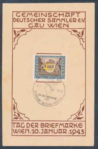 DR. Gedenkblatt Tag der Briefmarke 10.1.1943 mit Mi.-Nr. 828/FDC.