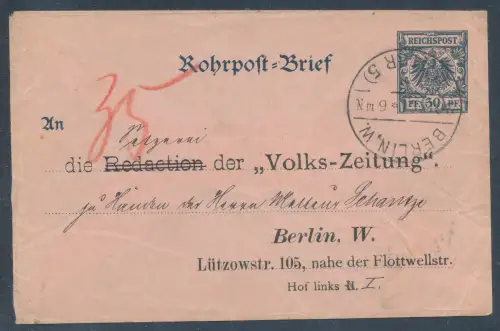 DR., Rohrpost Ganzsache RU 2 mit Zudruck  gelaufen