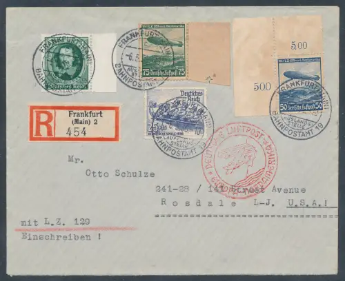 Zeppelin-Brief Nordamerikafahrt  mit  DR. Mi.-Nr. 606 - 607 u.a.