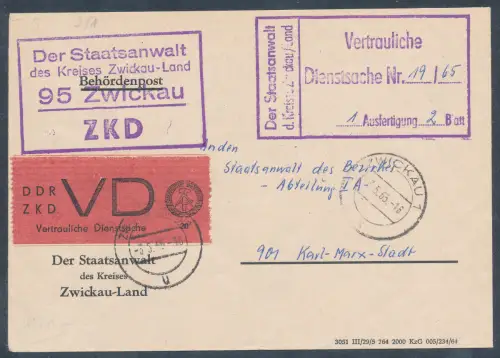 DDR.ZKD-Brief, EF. Mi.-Nr.  VD 1 C auf Brief sign. Mayer  selten!