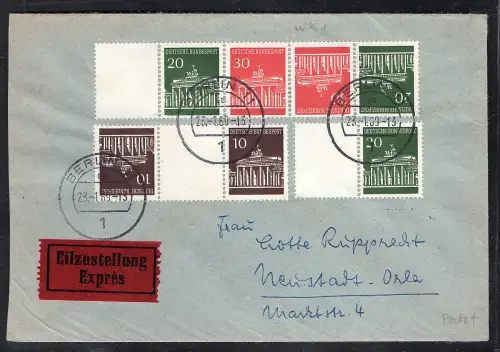 Bund, Eilbote-Fernbrief mit Mi.F. aus Brandenburger Tor ZD. Mi.-Nr. WK 1