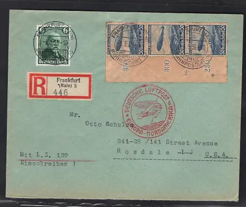 Zeppelin-Brief Nordamerikafahrt  mit  DR. Mi.-Nr. 604 + 606