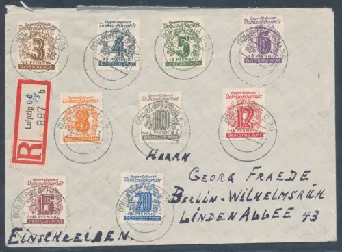 SBZ. Westsachsen Mi.-Nr. 138-146 auf R.-Fernbrief mit Ak.-St.